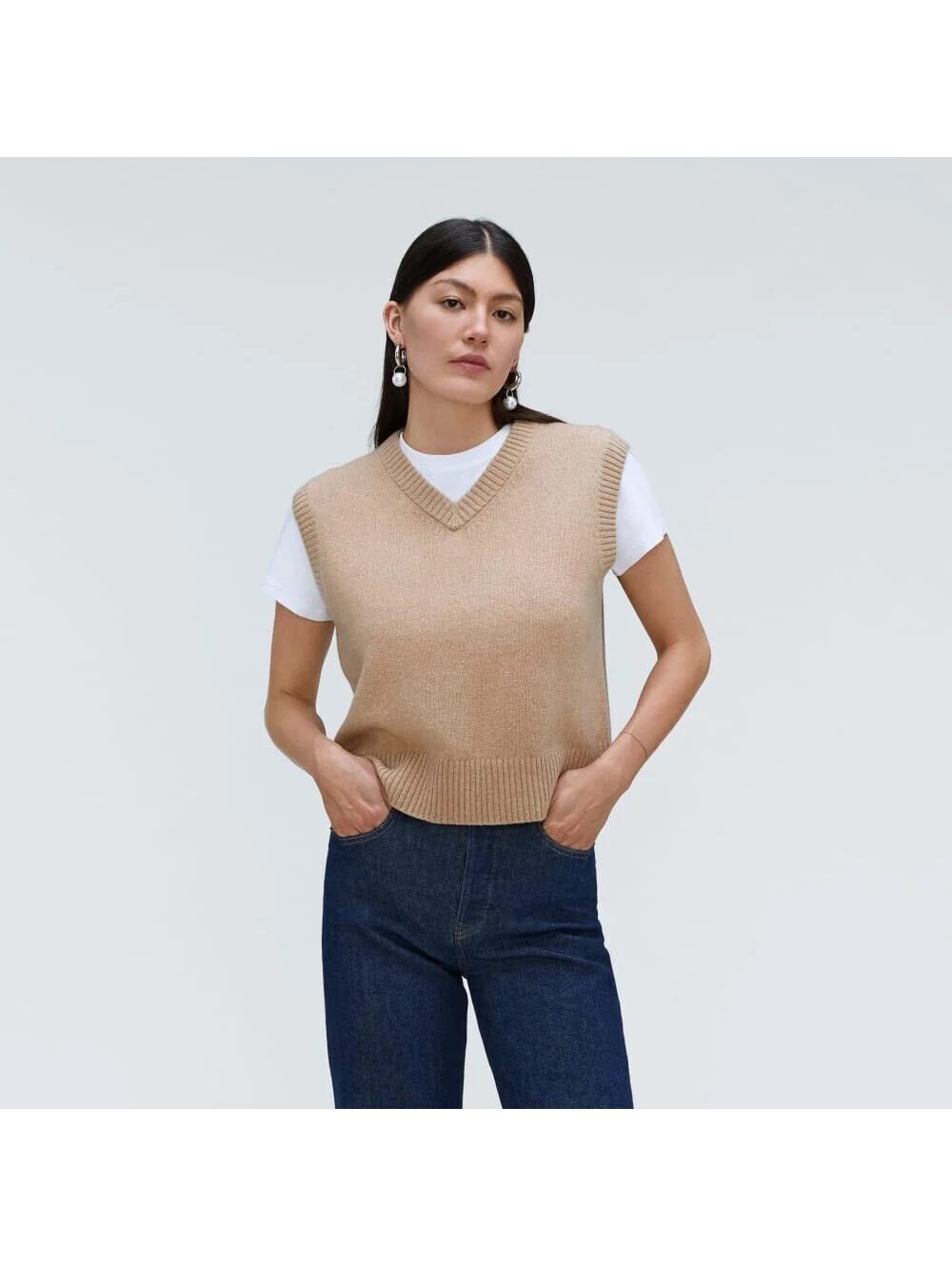Everlane ReCashmere V-Neck Sweater Vest Light Camel Cashmere Wool Size S